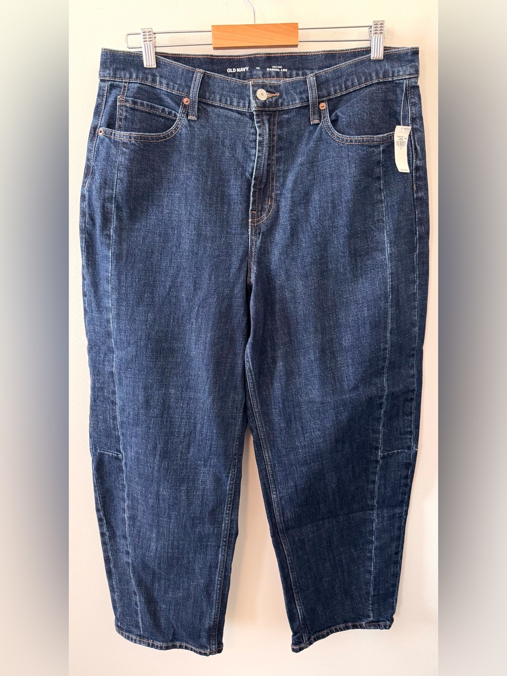 NWT Old Navy High Waisted Baggy Barrel Ankle Jeans Dark Wash Size 14